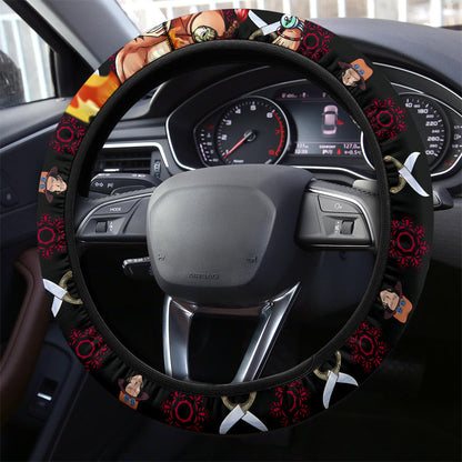 One Piece Steering Wheel Cover Portgas D Ace Graphic Weapon Pattern Driving Wheel Cover Black Red