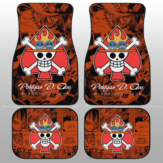 One Piece Car Mats One Piece Portgas D Ace Jolly Roger Symbol Manga Pattern Car Floor Mats Red