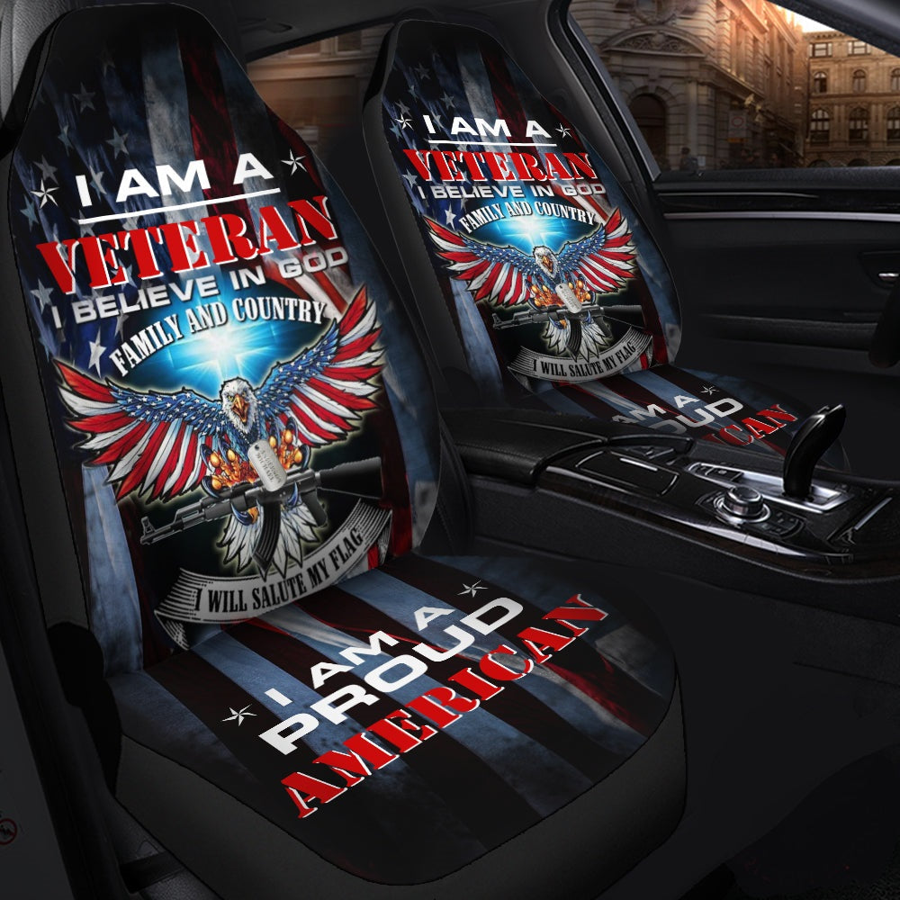 Veteran Car Seat Covers I Am A Veteran I Believe In God Seat Covers Blue Red