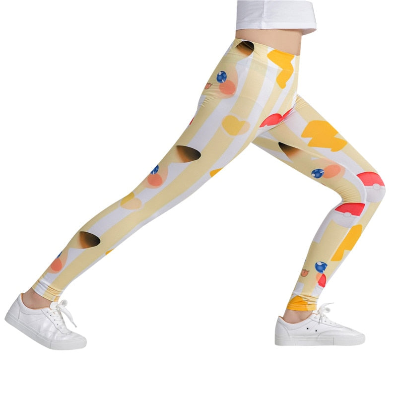 PKM Leggings PKM Pikachu Pokeball Pattern High Waisted Legging Yellow White For Women