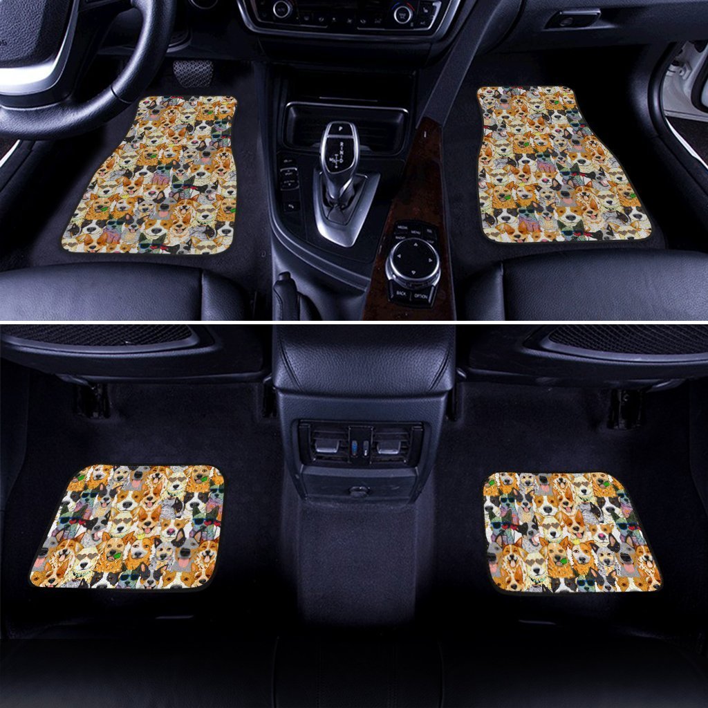 Dog Car Floor Mats Cool All Types Of Dog Breeds With Glasses Doodle Pattern Car Mats