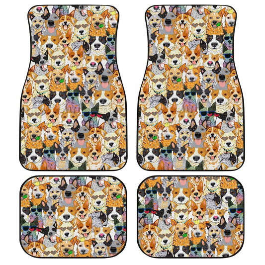 Dog Car Floor Mats Cool All Types Of Dog Breeds With Glasses Doodle Pattern Car Mats