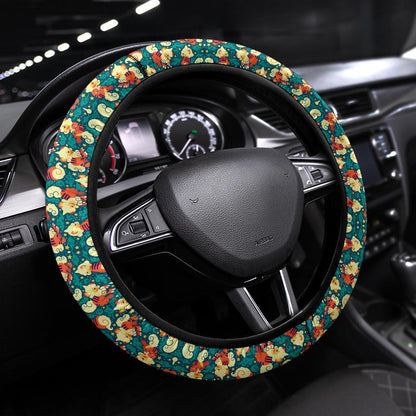 PKM Steering Wheel Cover Fire Type PKM Growlithe Pattern Driving Wheel Cover Orange Blue