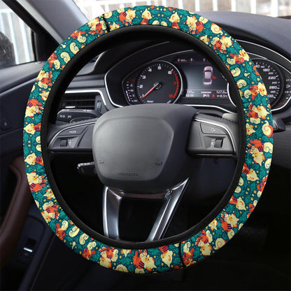 PKM Steering Wheel Cover Fire Type PKM Growlithe Pattern Driving Wheel Cover Orange Blue