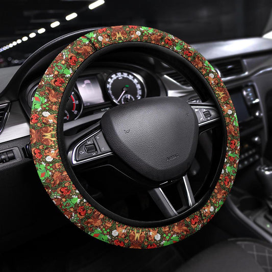 PKM Steering Wheel Cover Brown PKM Doodle Pattern Driving Wheel Cover Brown Green