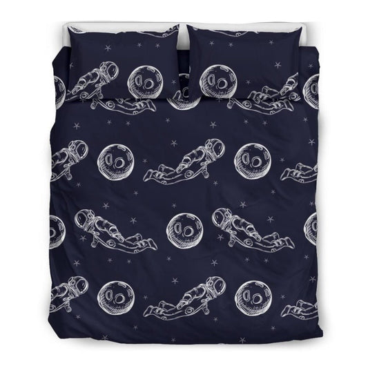 Astronaut Bedding Set Astronaut And Planet Pattern Duvet Covers Black Unique Gift