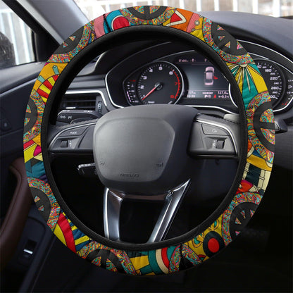 Hippie Steering Wheel Cover Peace Symbol Hippe Art Driving Wheel Cover Colorful