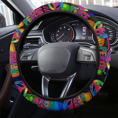 Hippie Steering Wheel Cover Peace Sign Rainbow Hippie Style Driving Wheel Cover Colorful