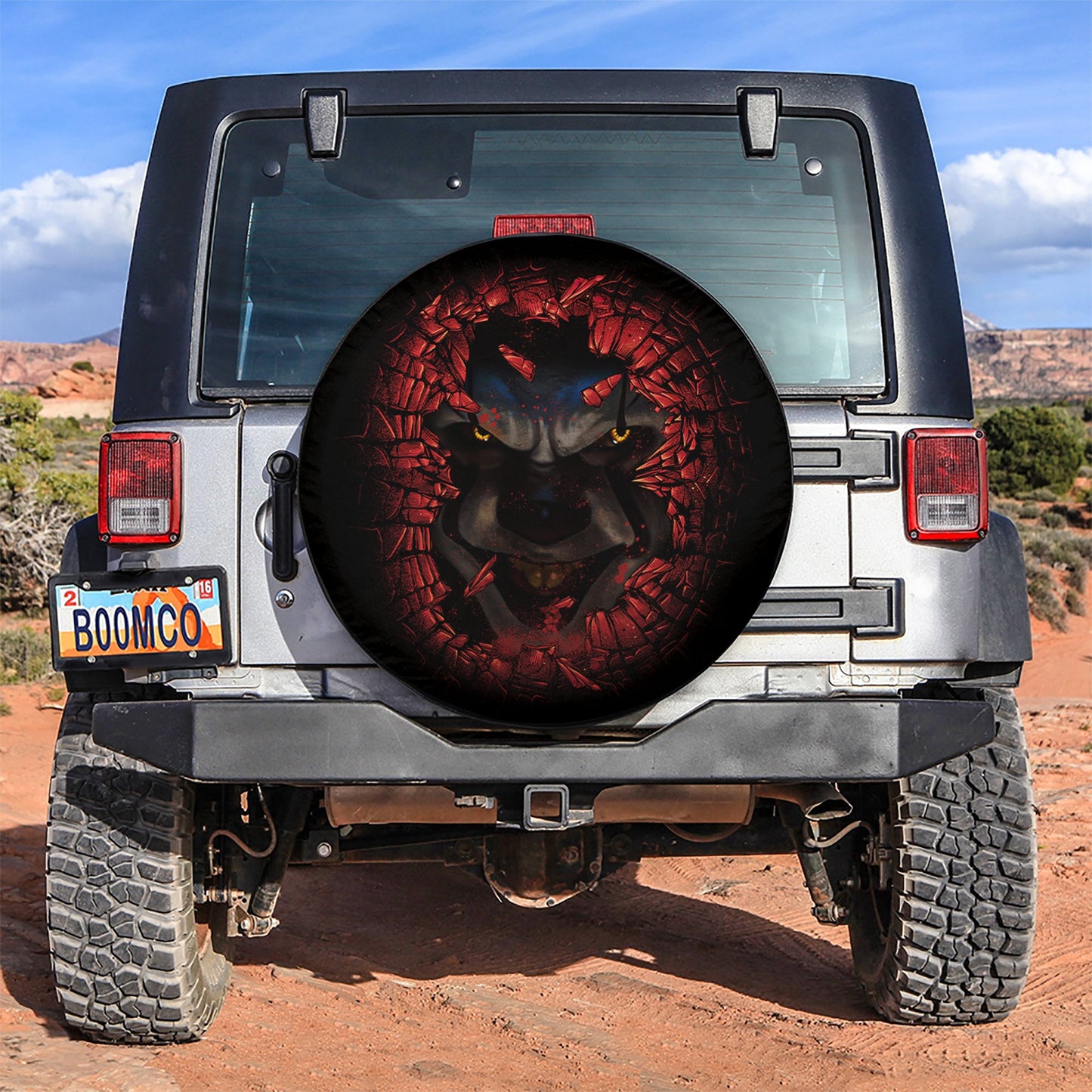 Horror Spare Tire Cover Pennywise IT Inside The Wall Tire Covers Red