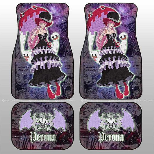 One Piece Car Mat Perona Manga Pattern Jolly Roger Symbol Galaxy Car Floor Mats Black Purple