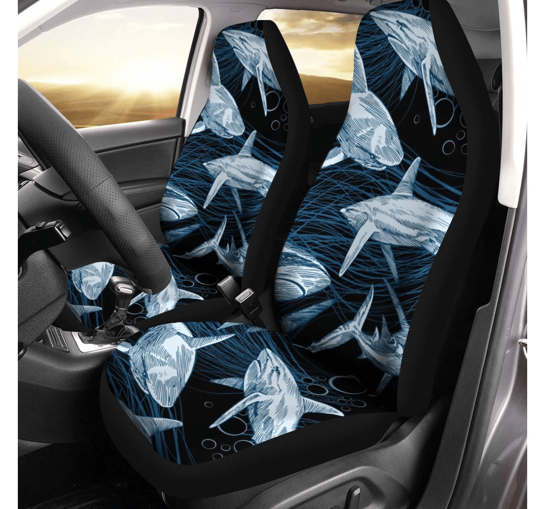 Shark Car Seat Covers Sketch Shark Graphic Pattern Seat Covers Blue