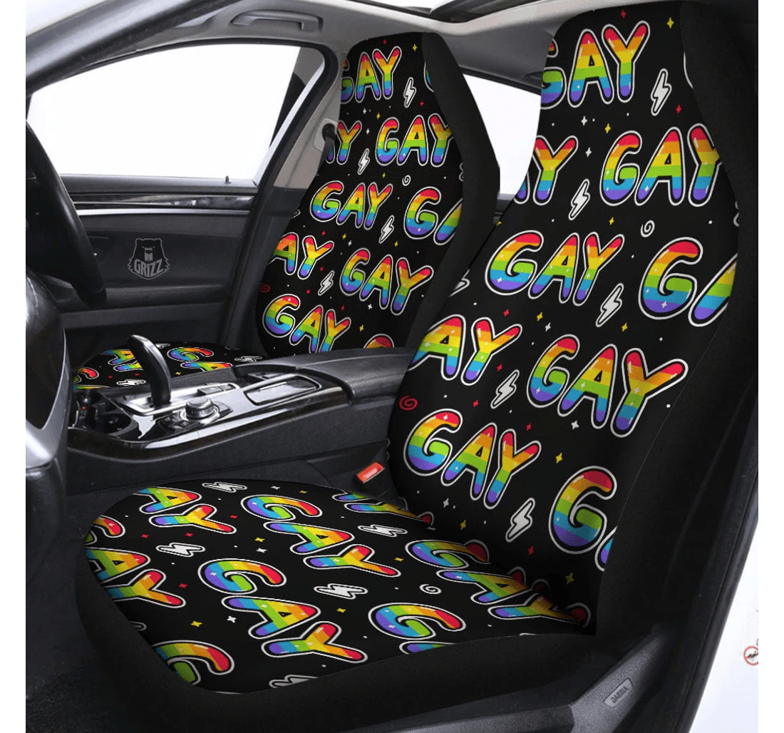 LGBT Car Seat Covers Gay Pride Rainbow Pattern Seat Covers Black