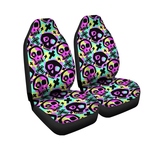 Skull Car Seat Covers Graffiti Skull And A Cross Pattern Seat Covers Black Green