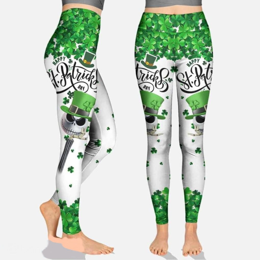 TNBC Leggings Jack Skellington Happy St Patrick’s Day High Waisted Legging White Green For Women