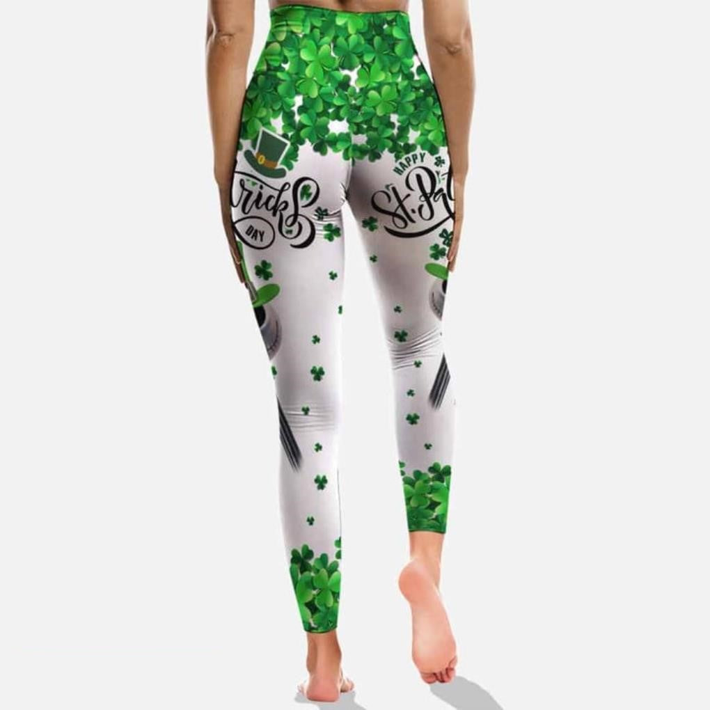 TNBC Leggings Jack Skellington Happy St Patrick’s Day High Waisted Legging White Green For Women