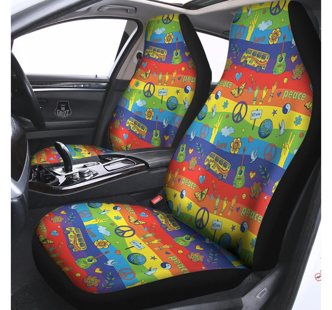 Hippie Car Seat Covers Hippie Drawing Psychedelic Wave Pattern Seat Covers Colorful