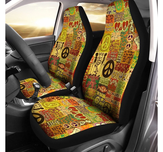 Hippie Car Seat Covers Hippie Peace Aesthetic Vintage Style Seat Covers Colorful