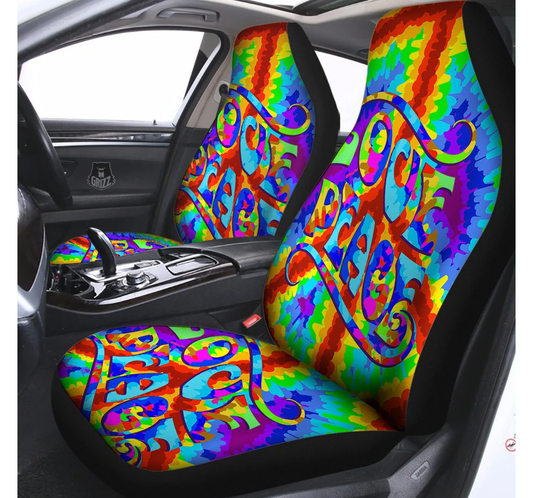 Hippie Car Seat Covers Love Peace Symbol Spiral Seat Covers Colorful