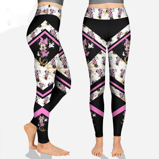 Minnie Leggings Cute Minnie Graphic Poses Pattern High Waisted Legging Black White For Women