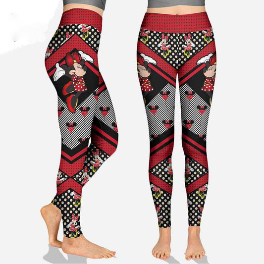 Minnie Leggings Minnie Poses Graphic Balloon Pattern High Waisted Legging Black Red For Women