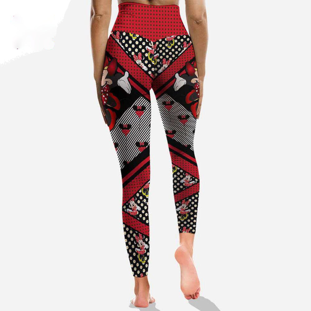 Minnie Leggings Minnie Poses Graphic Balloon Pattern High Waisted Legging Black Red For Women