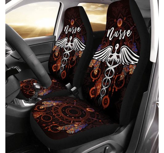 Nurse Car Seat Covers Nurse Caduceus Mandala Dreamcatcher Seat Covers Black Red