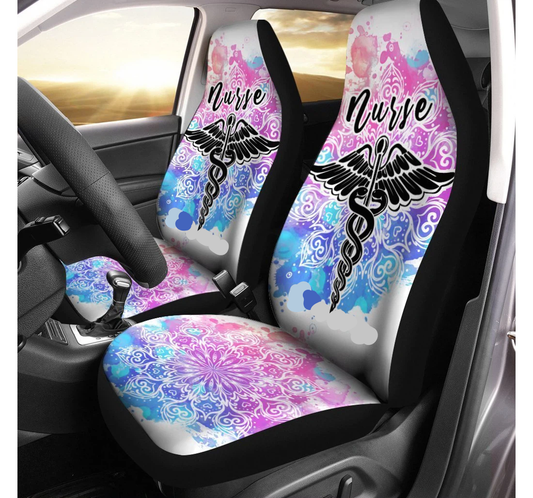 Nurse Car Seat Covers Nurse Caduceus Mandala Pattern Seat Covers Colorful