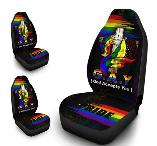 LGBT Car Seat Covers Pride LGBT Gay God Accept You Seat Covers Colorful