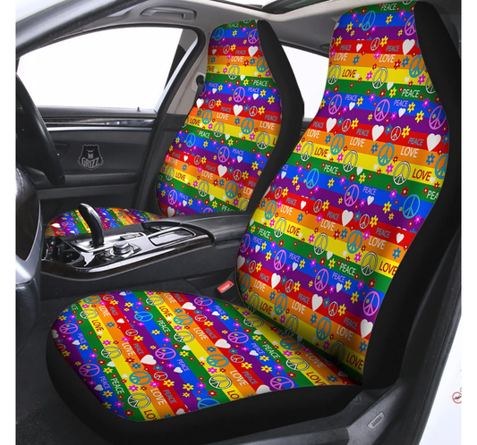 Hippie Car Seat Covers Peace Symbols The Hippie Rainbow Seat Covers Colorful