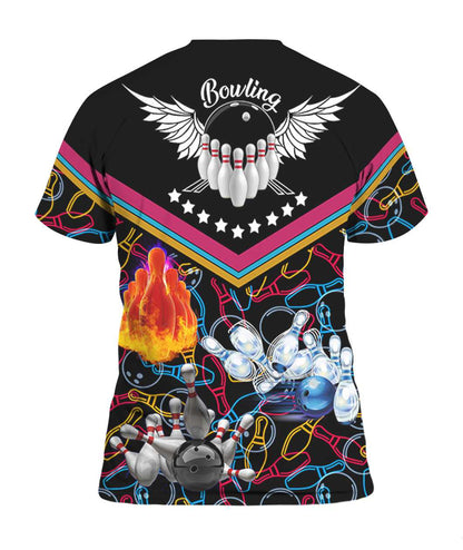 Bowling T-shirt Bowling Pins And Balls Pattern T-shirt Black Unisex