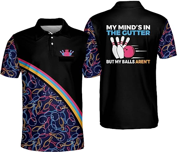 Bowling Polo Shirt My Mind's In The Gutter Boys Polo Shirts Black