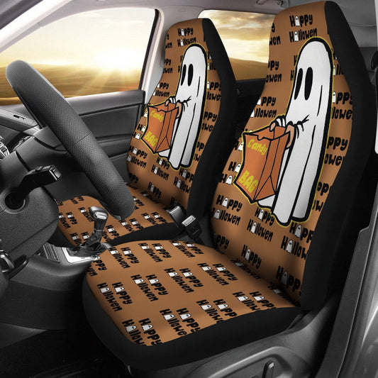Halloween Car Seat Covers Cute Ghost Asking Candy Seat Covers Brown