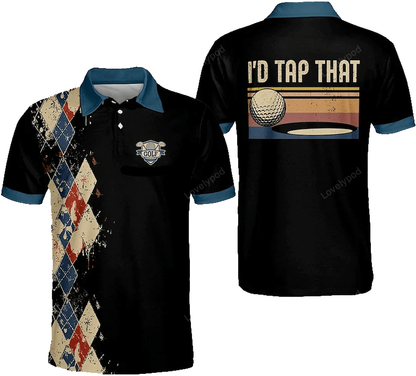 Golf Polo Shirt I'd Tap That Funny Golf Shirts Black For Men