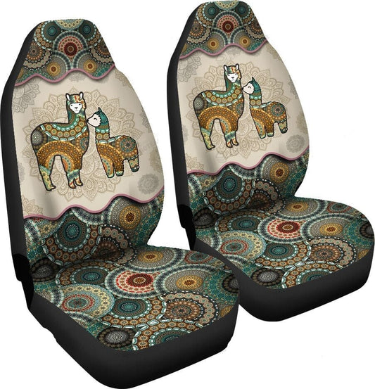 Llama Car Seat Covers Llama Mom Vintage Mandala Pattern Seat Covers Green