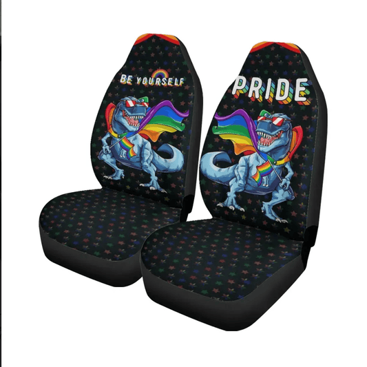 LGBT Car Seat Covers Dinosaur Be Yourself Pride Seat Covers Black