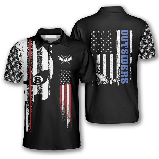 Billard Polo Shirt Outsider Skull American Flag Billiard Boys Polo Shirts Black