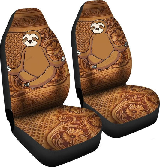 Sloth Car Seat Covers Sloth Wooden Carved Pattern Seat Covers Brown