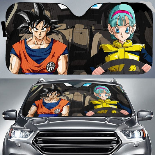 Dragon Ball Car Sun Shade Son Goku And Bulma Driving Winshield Sun Shade Colorful