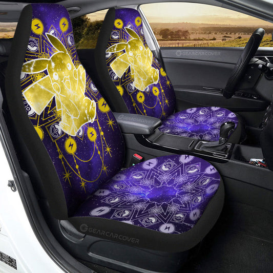 PKM Car Seat Covers Pikachu PKM Pokeball Lightning Pattern Seat Covers Yellow Blue