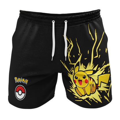 PKM Shorts PKM Pikachu Attack Graphic Beach Shorts Black Yellow