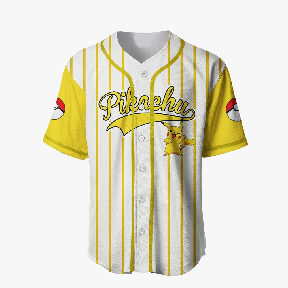 PKM Baseball Jersey PKM Pikachu Graphic Jersey Shirt White Yellow Unisex