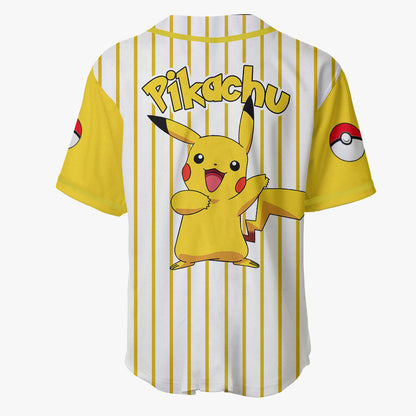 PKM Baseball Jersey PKM Pikachu Graphic Jersey Shirt White Yellow Unisex