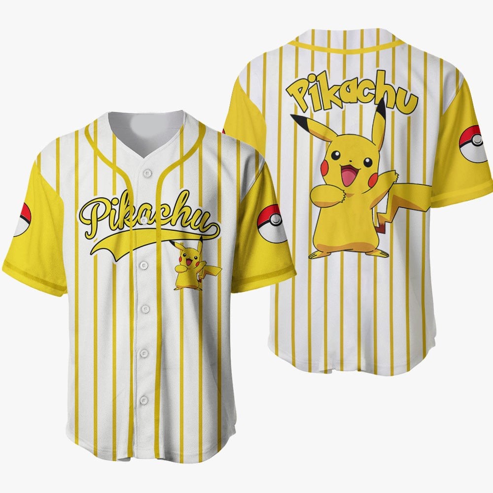 PKM Baseball Jersey PKM Pikachu Graphic Jersey Shirt White Yellow Unisex