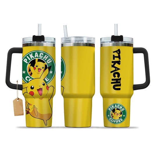 PKM 40 Oz Tumbler PKM Pikachu Coffee Graphic Tumbler 40 Oz Yellow