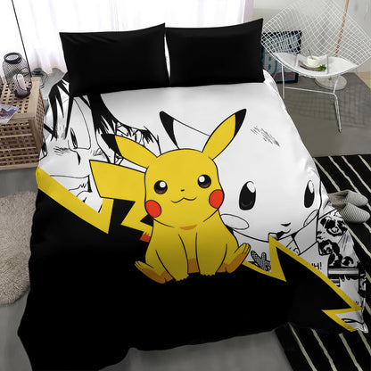 PKM Bedding Set PKM Pikachu Comic Pattern Duvet Covers Black White Unique Gift