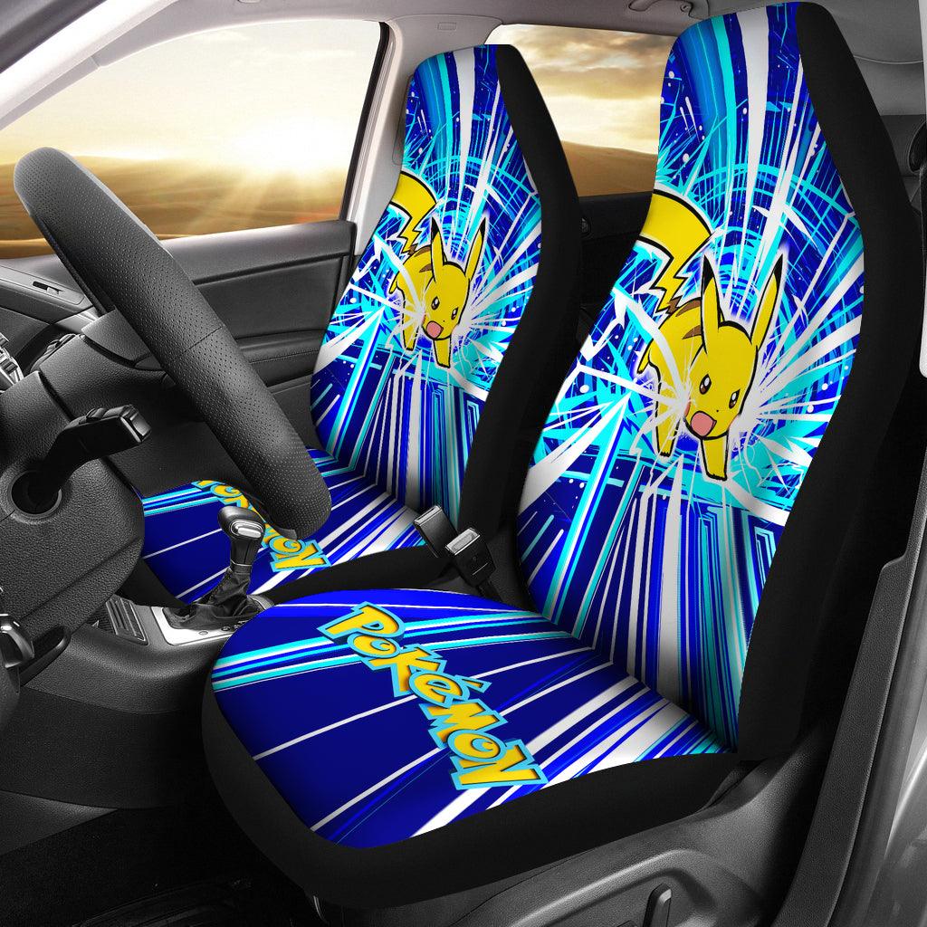 PKM Car Seat Covers PKM Pikachu Releasing Electricity Seat Covers Blue