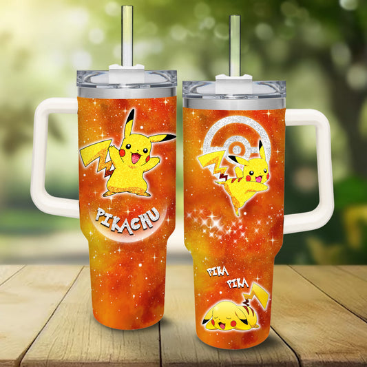 PKM 40 Oz Tumbler PKM Pikachu Pika Pika Tumbler 40 Oz Orange Yellow