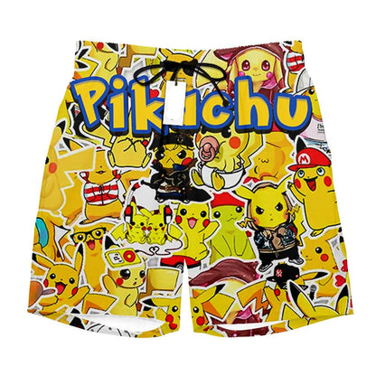 PKM Shorts PKM Pikachu Graphic Pattern Beach Shorts Yellow