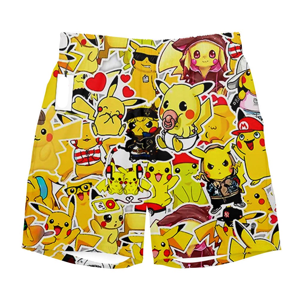 PKM Shorts PKM Pikachu Graphic Pattern Beach Shorts Yellow