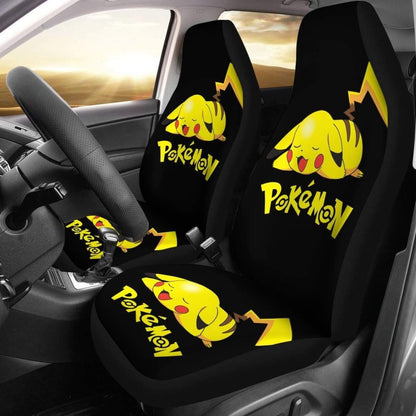 PKM Car Seat Covers Cute Pikachu Sleepy Graphic Seat Covers Black Yellow